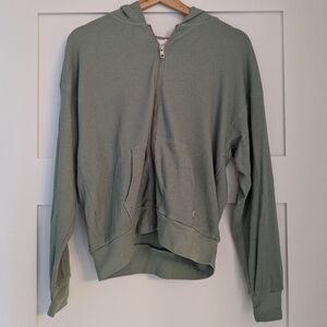 TNA Sage Green Waffle Knit Zip-Up Hoodie